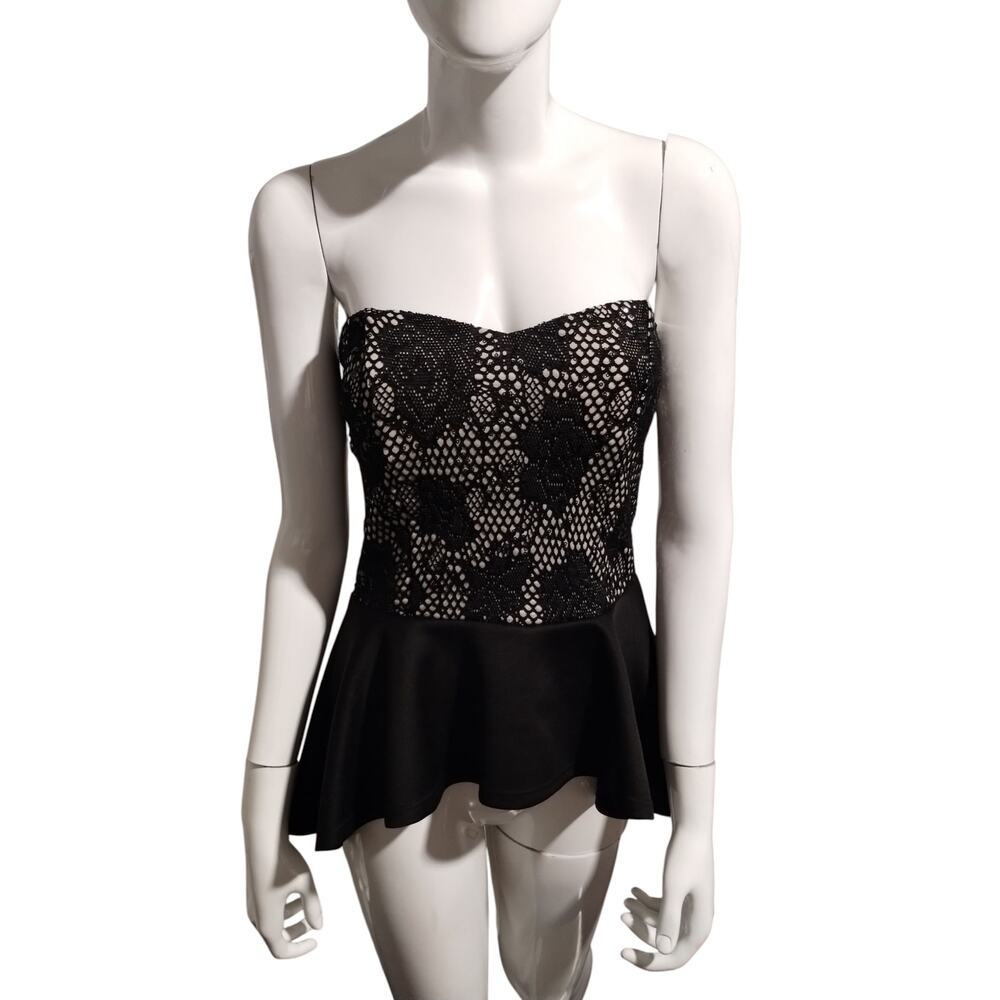 Y2K Windsor Women's size‎ L Fish Net Sequin Floral Hi-Low Whimsigoth Peplum Top